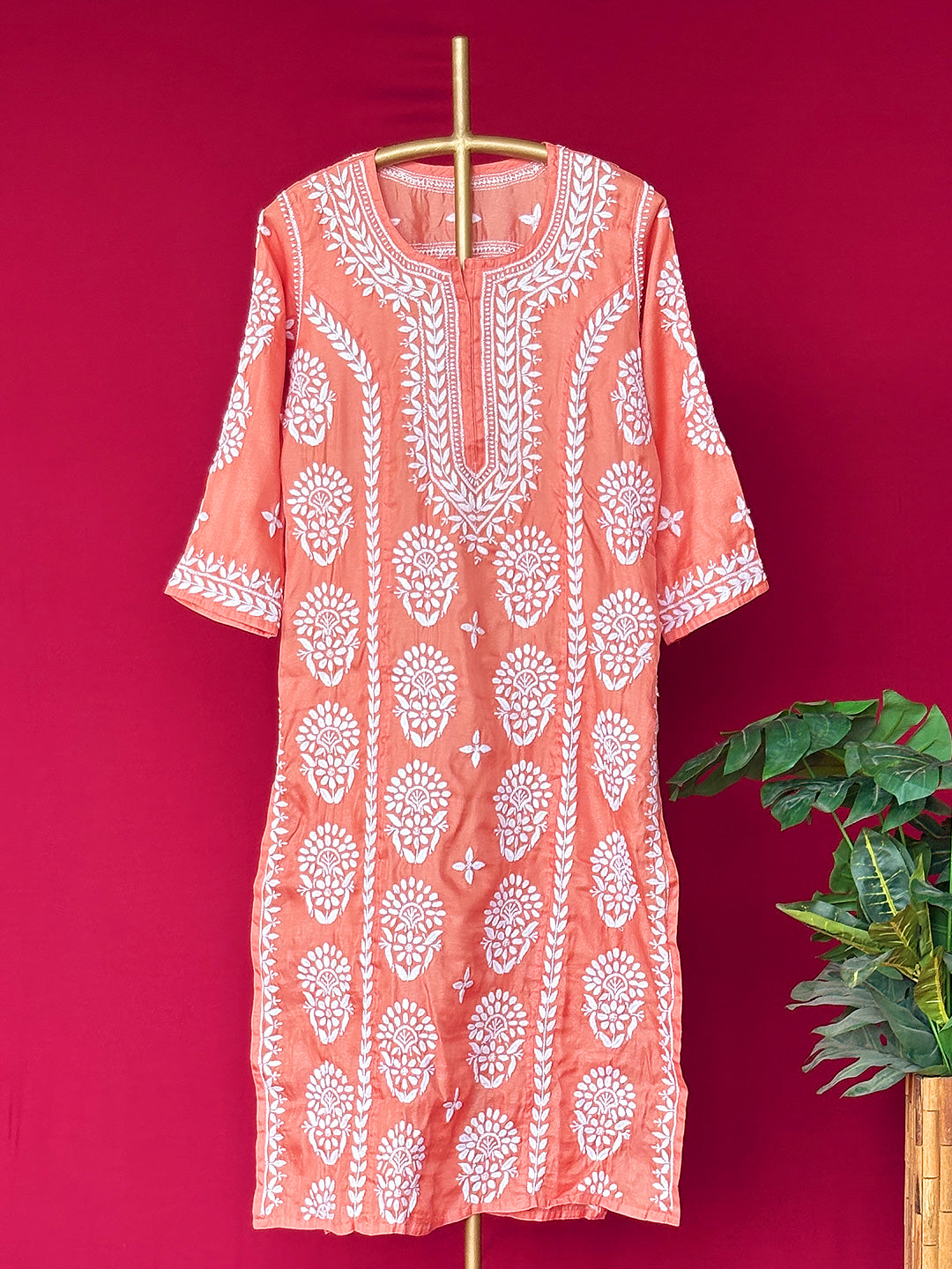 Wareeha Chikankari Kurta - Orange