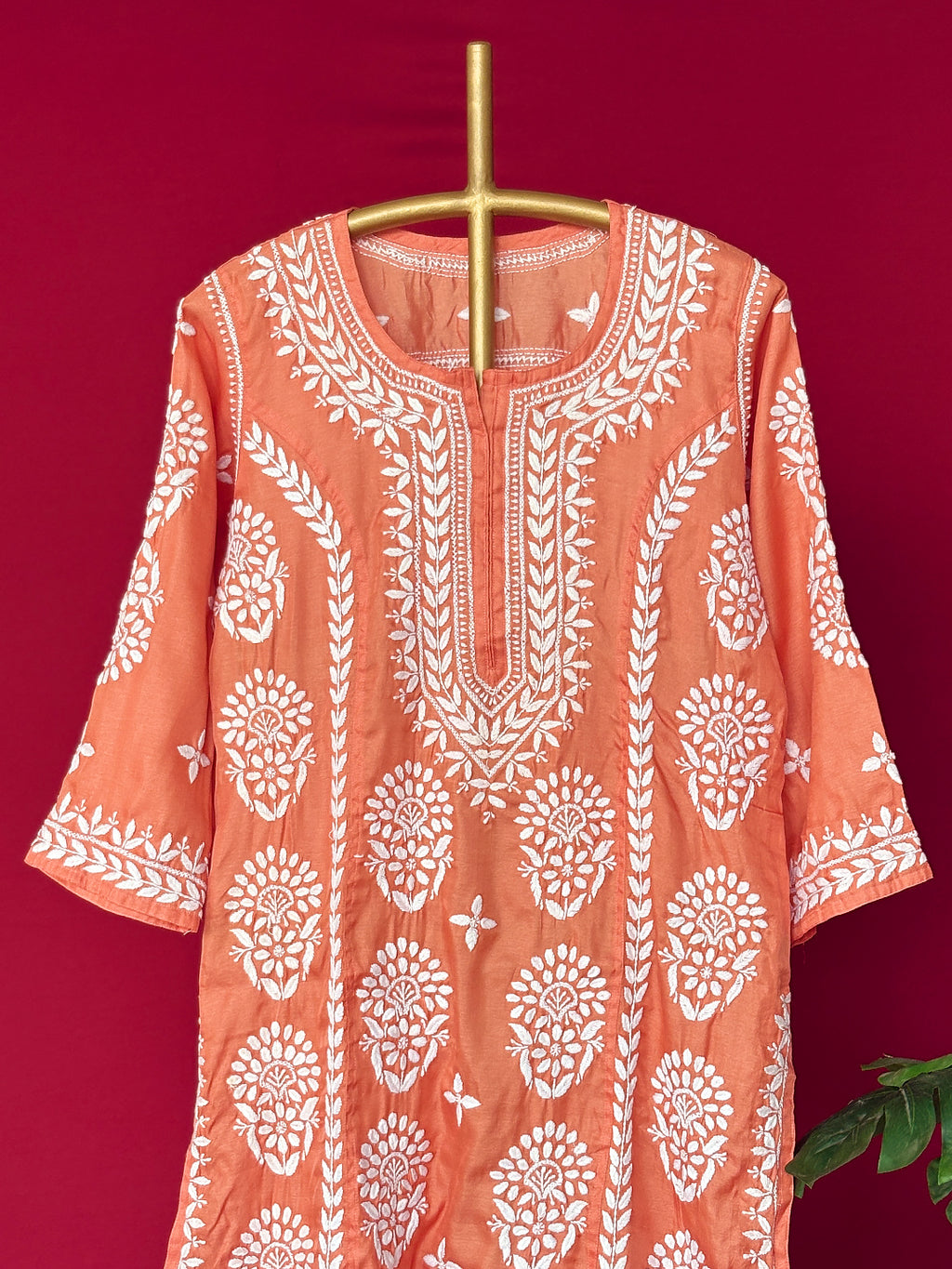 Wareeha Chikankari Kurta - Orange