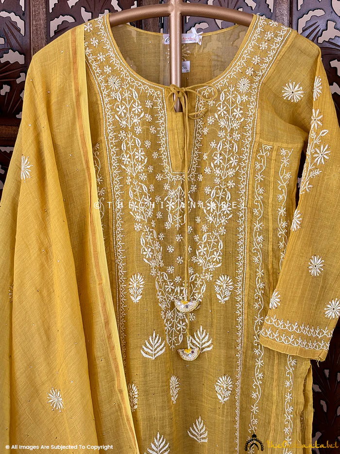 Roomi Chikankari Kurta - Yellow