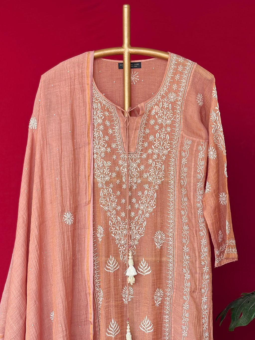 Roomi Chikankari Kurta - Latte