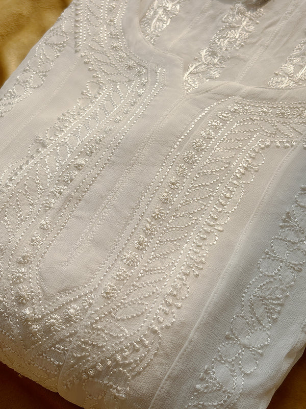 Hana Chikankari Anarkali - White