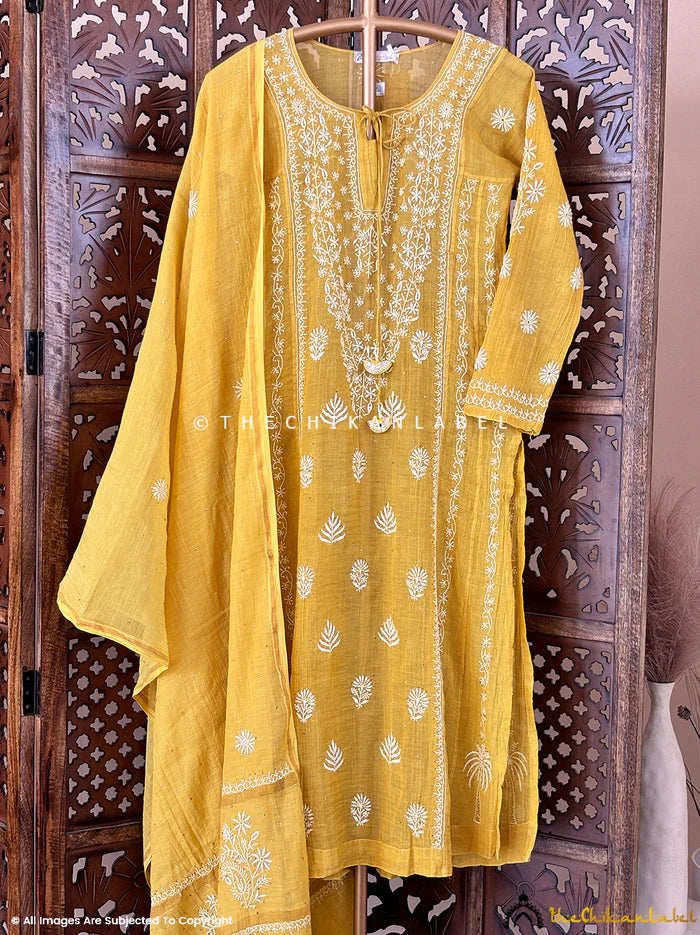 Roomi Chikankari Kurta - Yellow