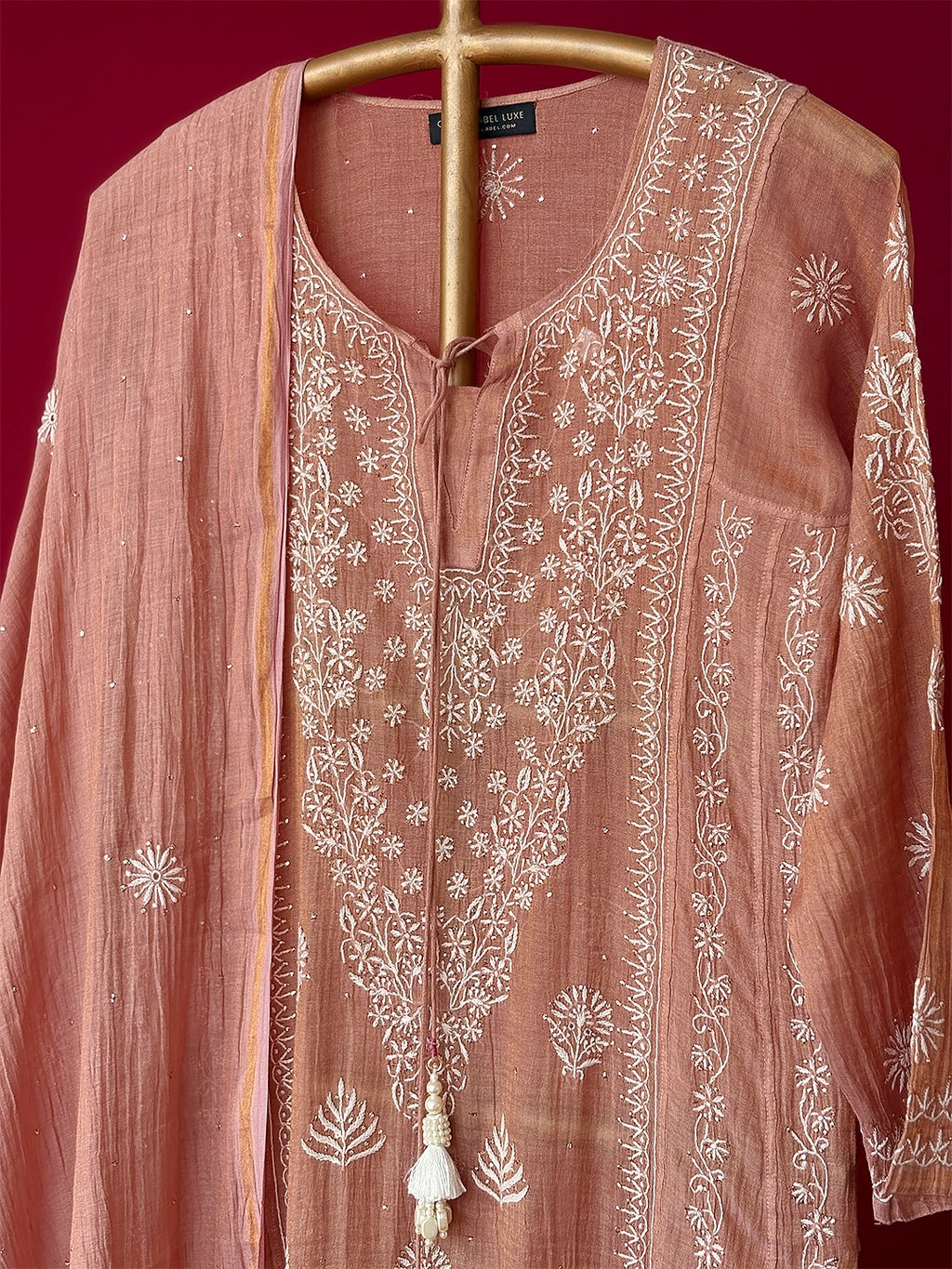 Roomi Chikankari Kurta - Latte