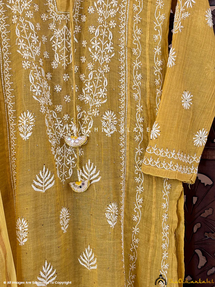 Roomi Chikankari Kurta - Yellow