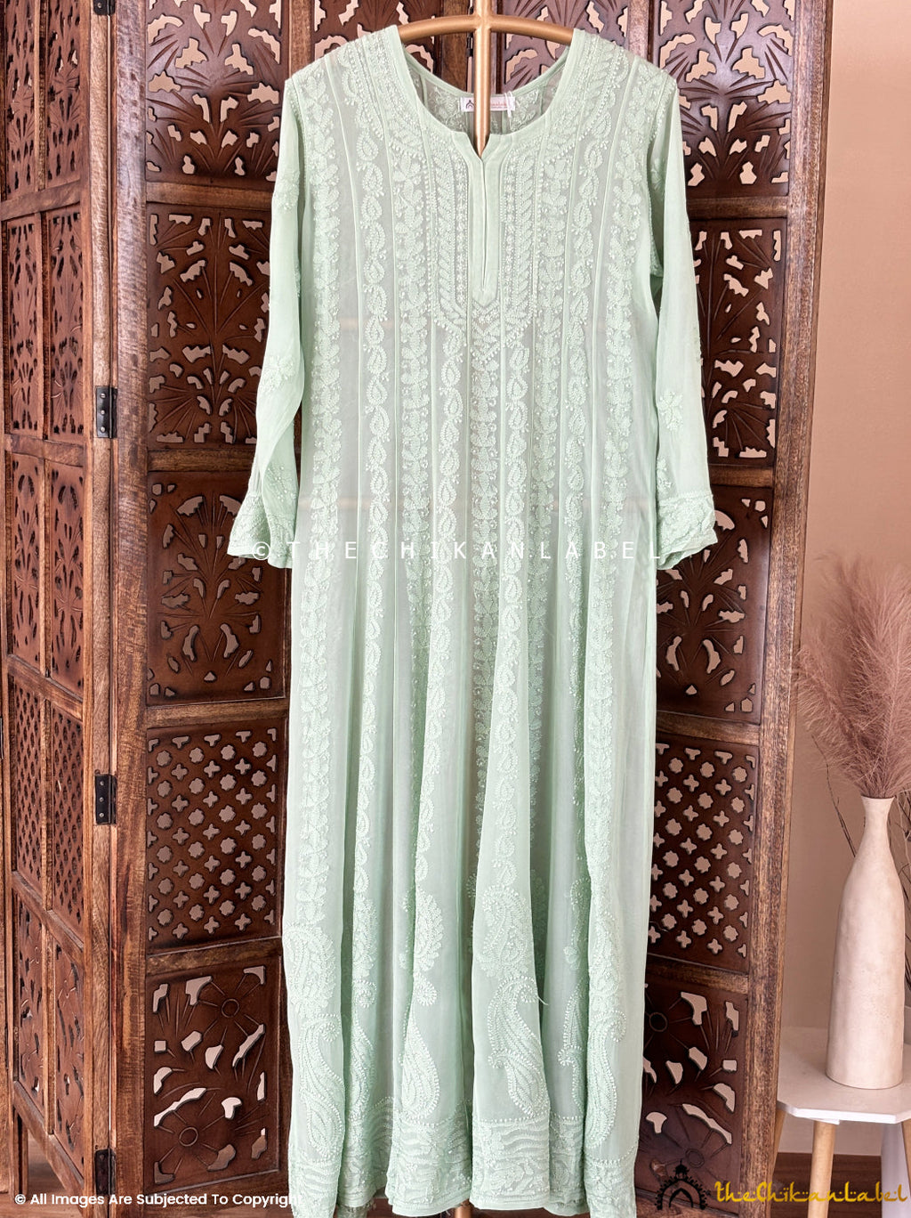 Pista Green Hana Viscose Chikankari Anarkali