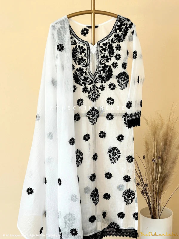 Aliya Chikankari Kurti Piece with Dupatta - White