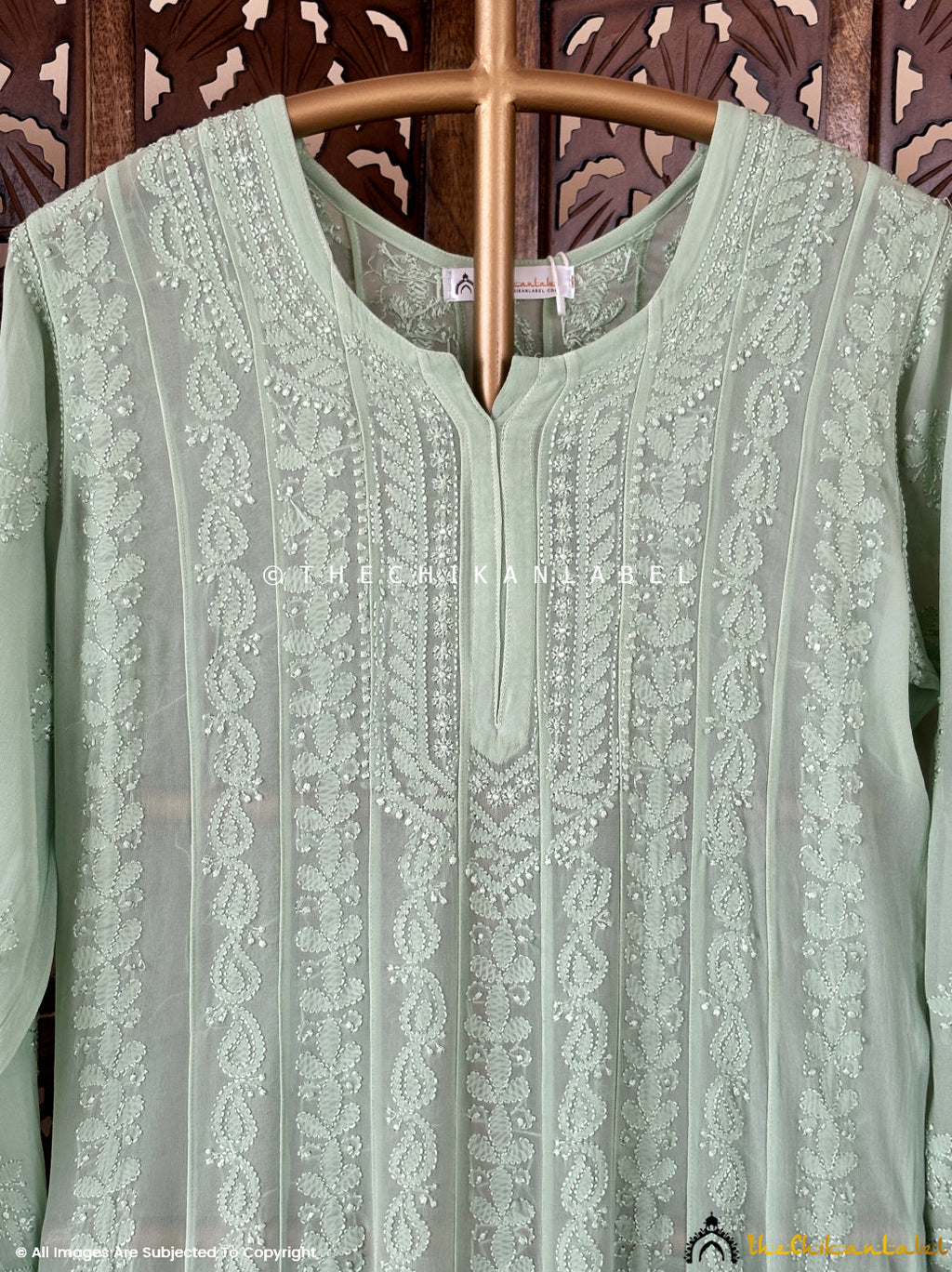 Pista Green Hana Viscose Chikankari Anarkali