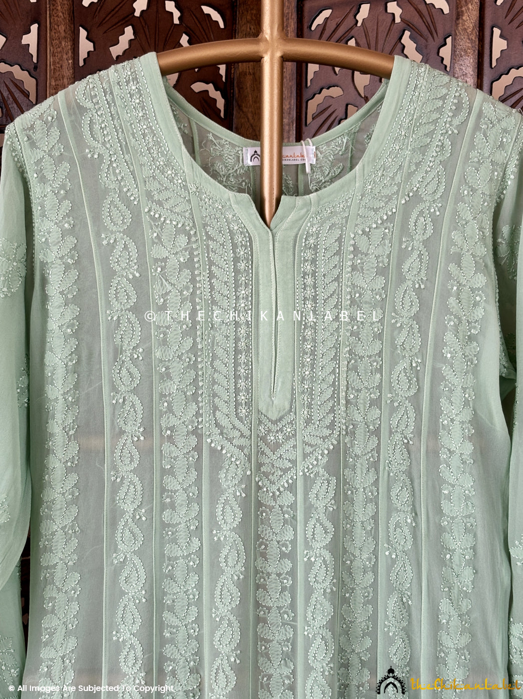 Pista Green Hana Viscose Chikankari Anarkali