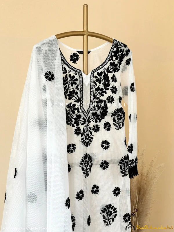 Aliya Chikankari Kurti Piece with Dupatta - White