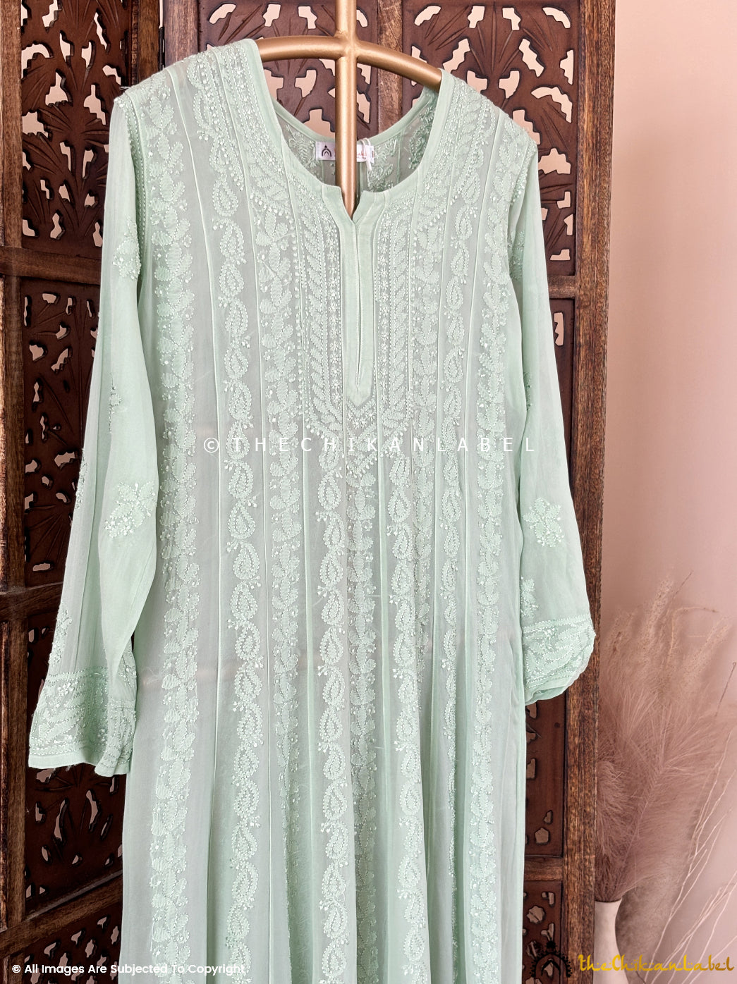Pista Green Hana Viscose Chikankari Anarkali