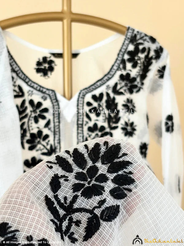 Aliya Chikankari Kurti Piece with Dupatta - White