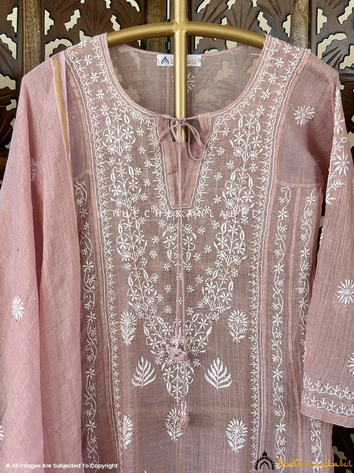 Roomi Chikankari Kurta - Peach