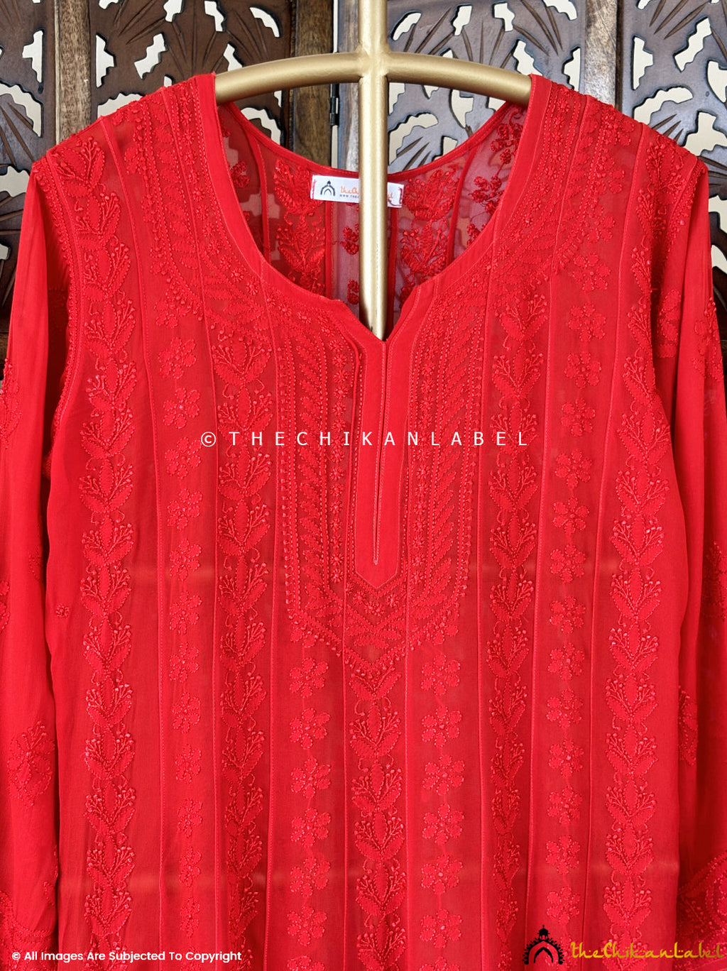 Red Hana Viscose Chikankari Anarkali