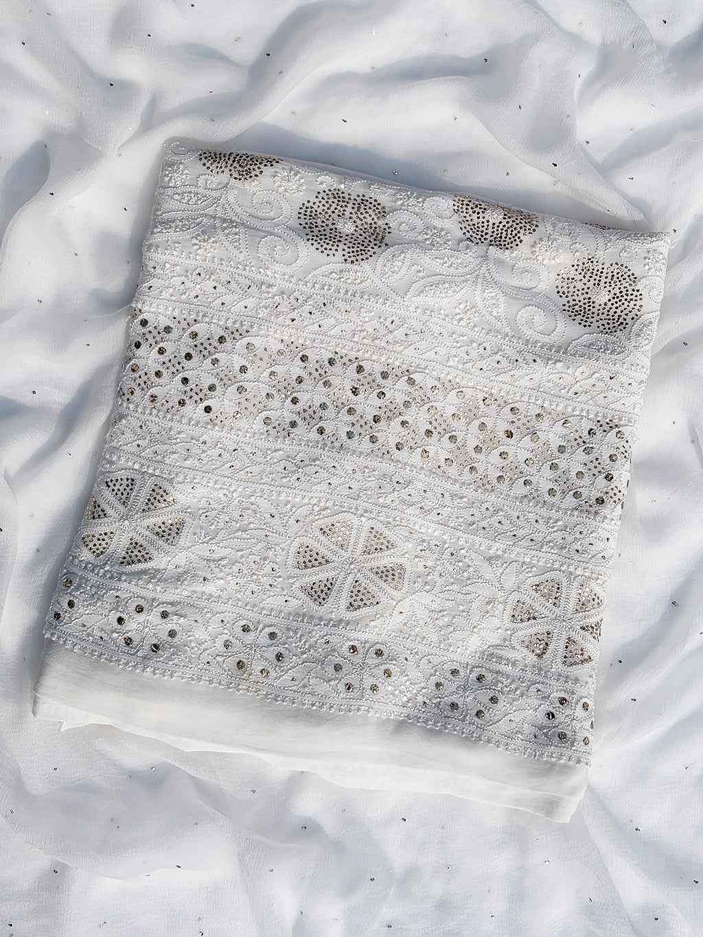 Aarza Viscose Chikankari Kurti Piece with Dupatta - White
