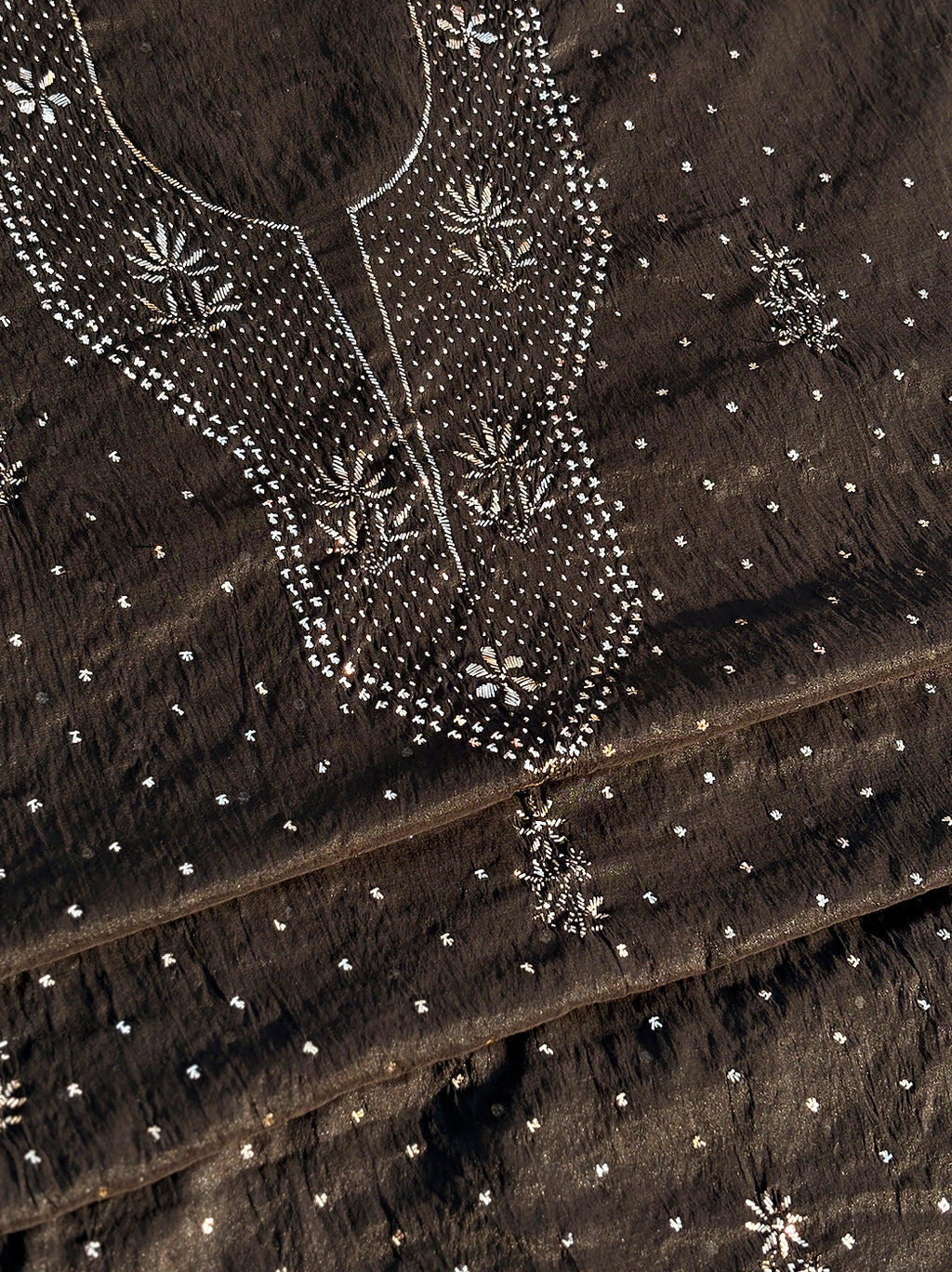 Aavya Mul Chanderi Unstitched Kurti Piece with Dupatta - Black