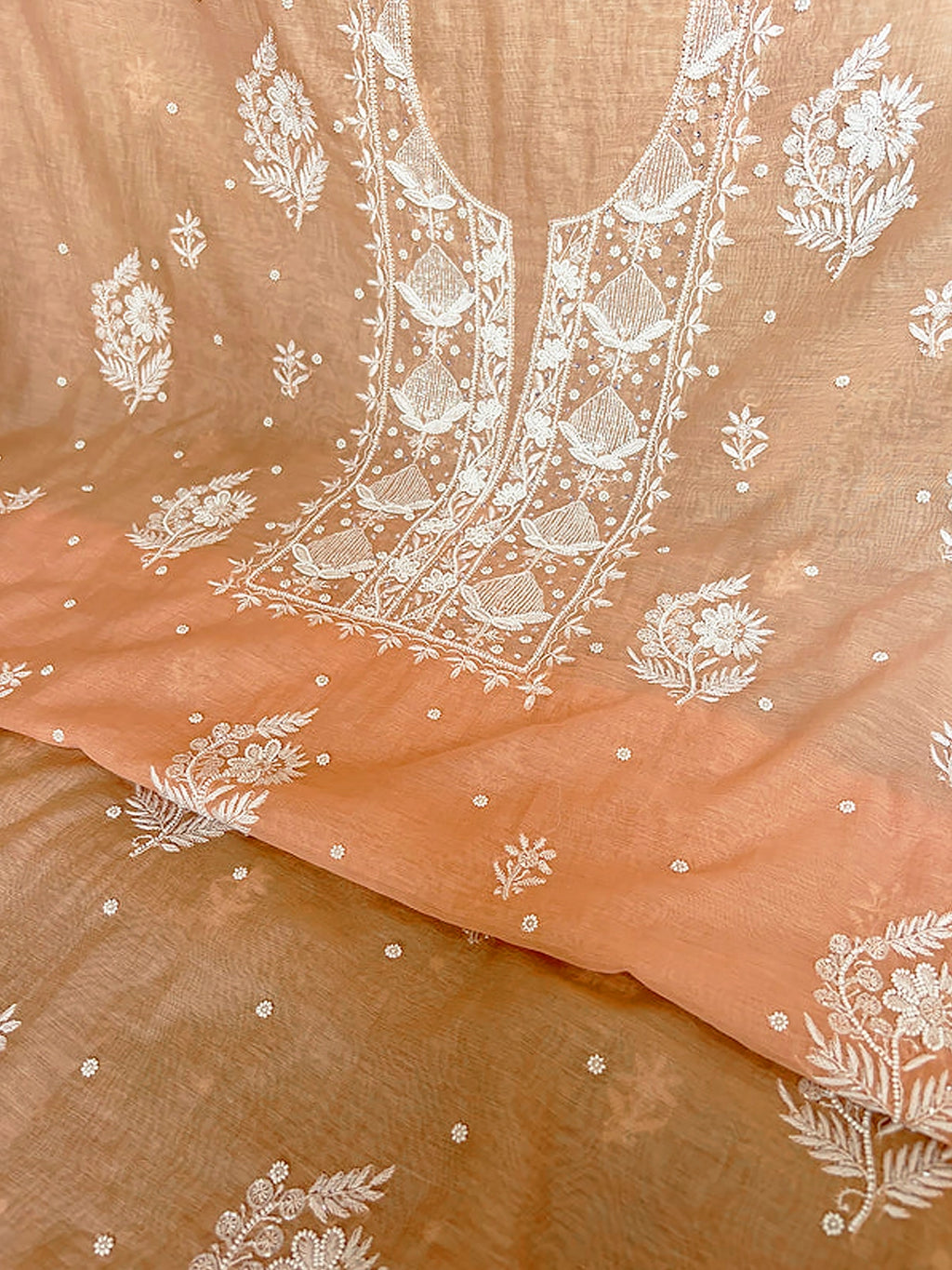Foundation Adah Mul Chanderi Chikankari Un-stitched Kurti Piece with Dupatta