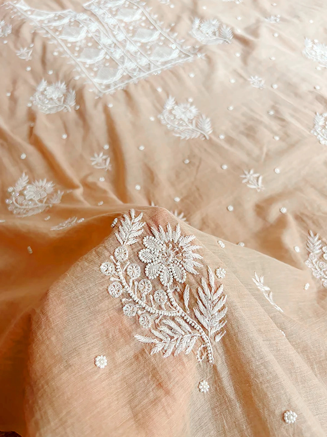 Foundation Adah Mul Chanderi Chikankari Un-stitched Kurti Piece with Dupatta