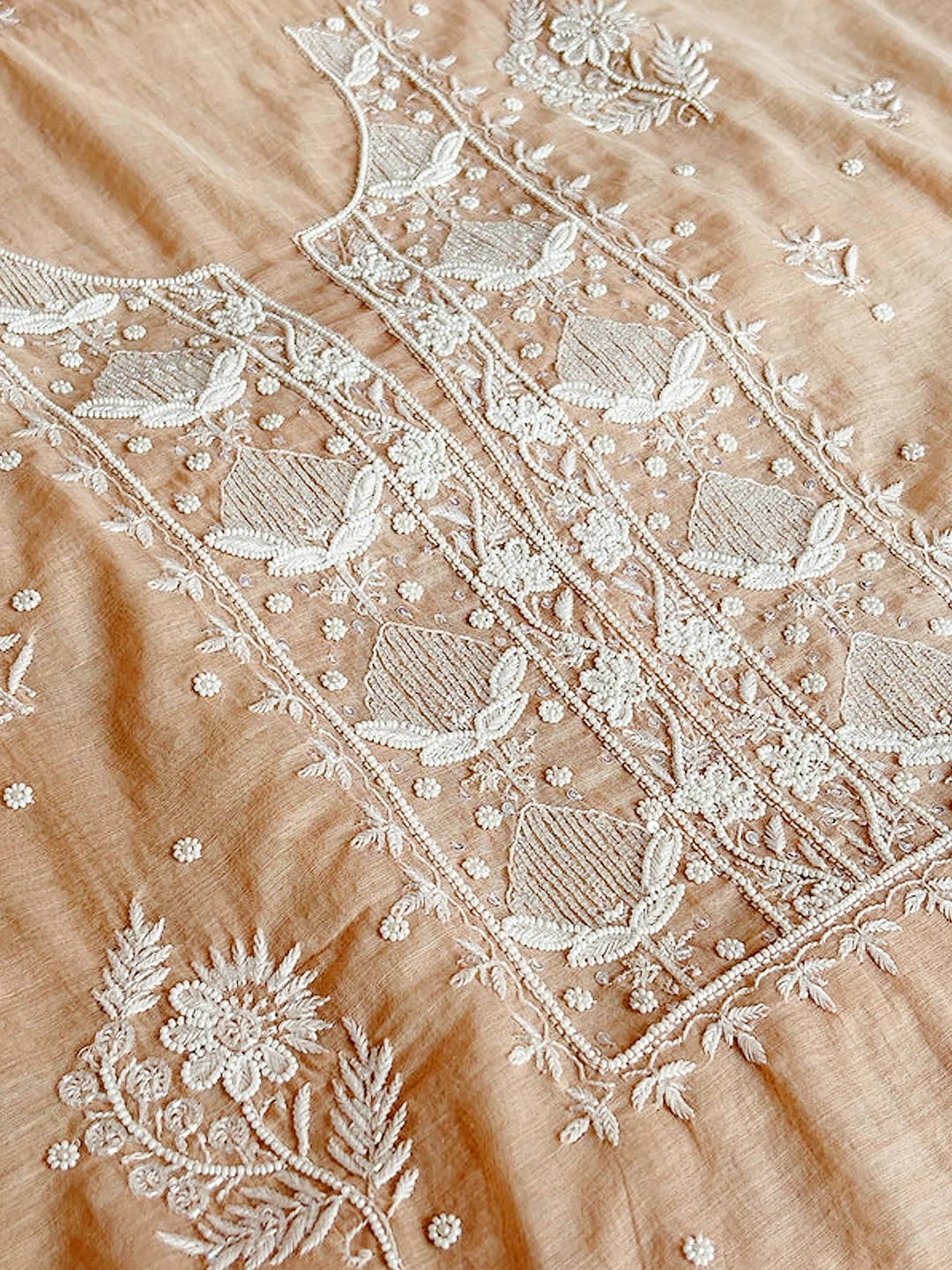 Foundation Adah Mul Chanderi Chikankari Un-stitched Kurti Piece with Dupatta