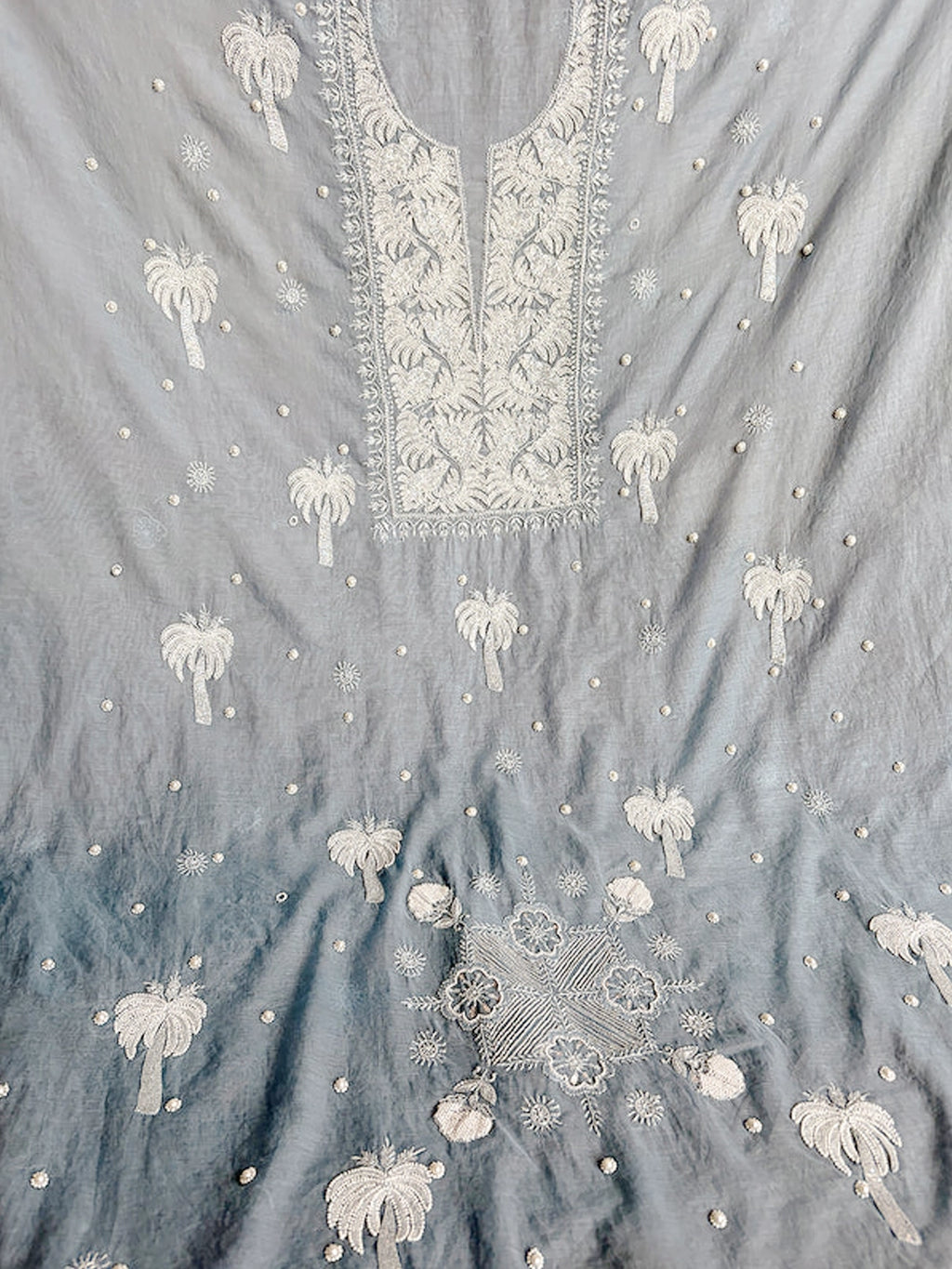 Grey Adah Mul Chanderi Chikankari Un-stitched Kurti Piece with Dupatta