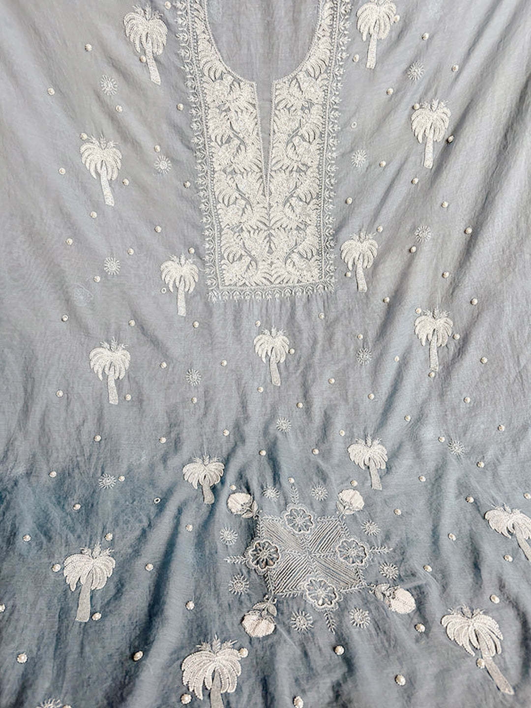 Grey Adah Mul Chanderi Chikankari Un-stitched Kurti Piece with Dupatta