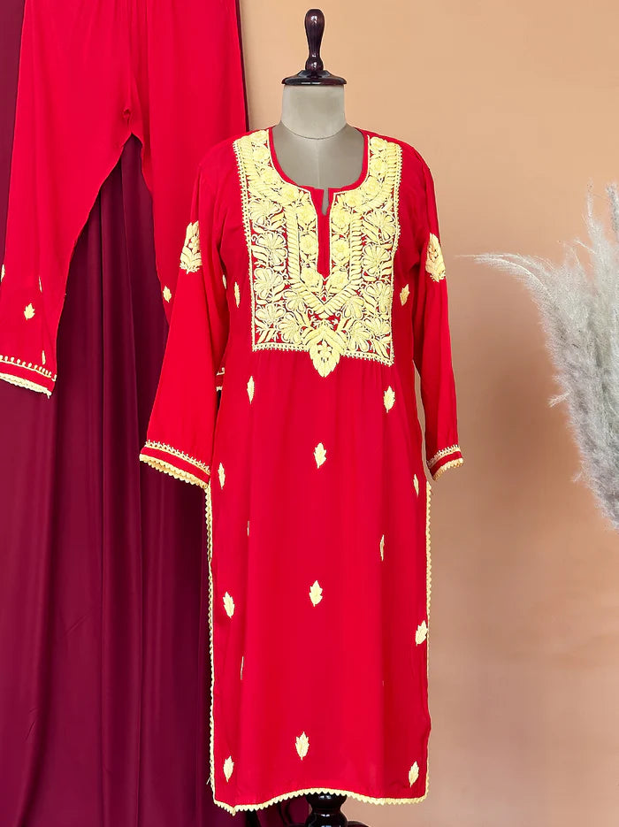 Adda Chikankari Kurta Set - Red