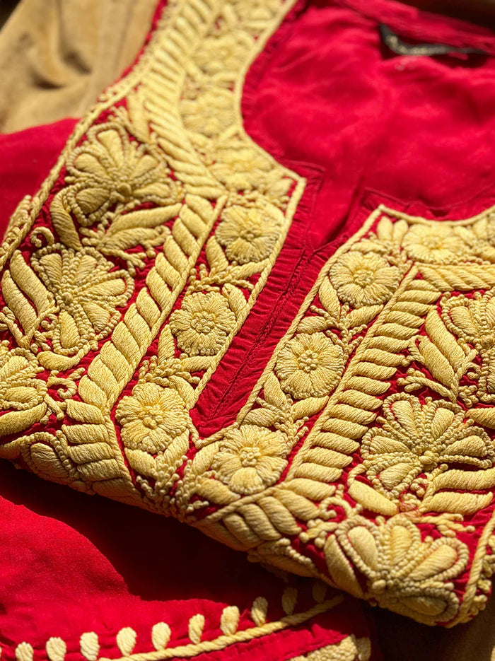 Adda Chikankari Kurta Set - Red