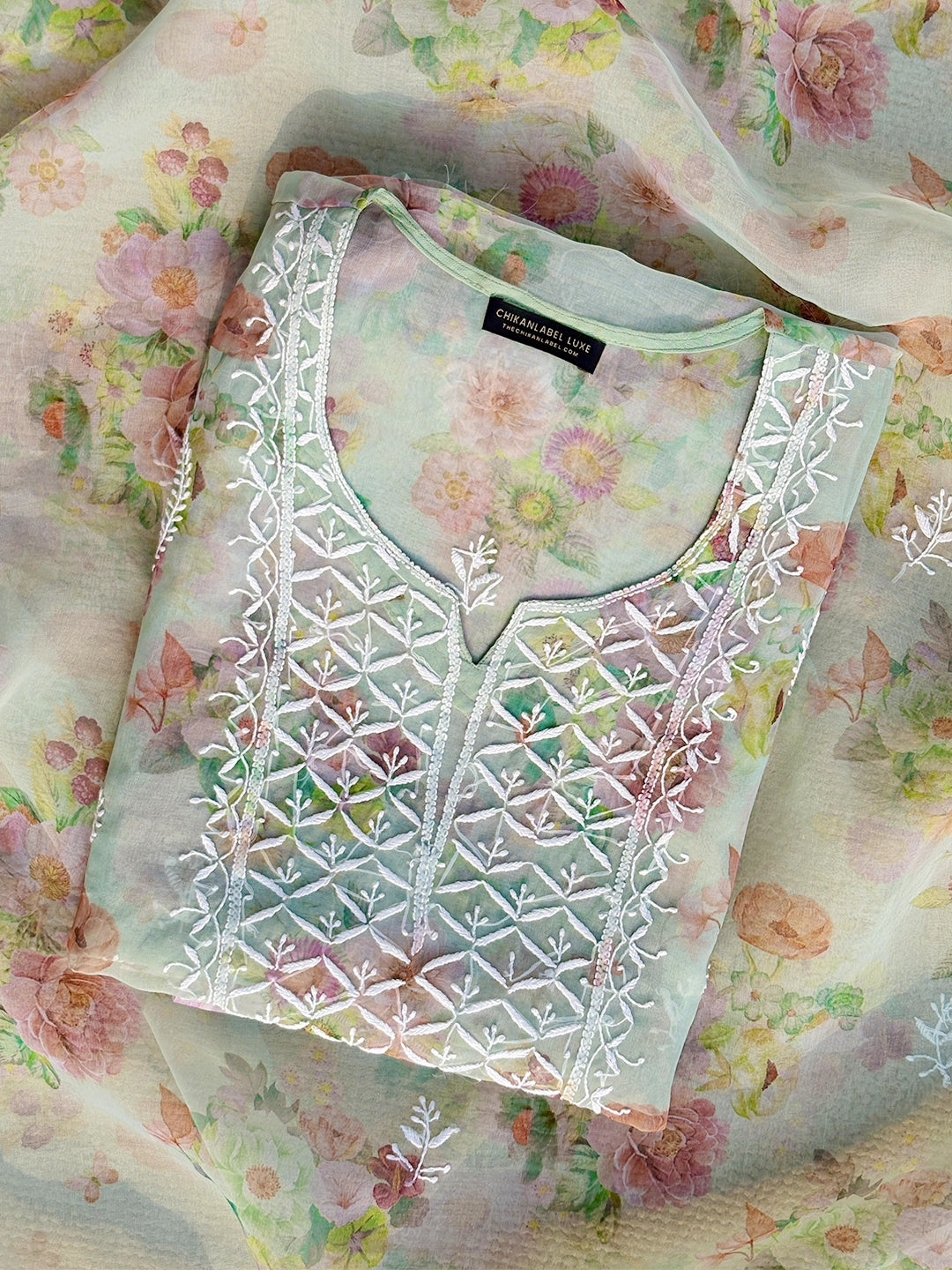 Ahyana Chikankari Kurti Piece with Dupatta - Green