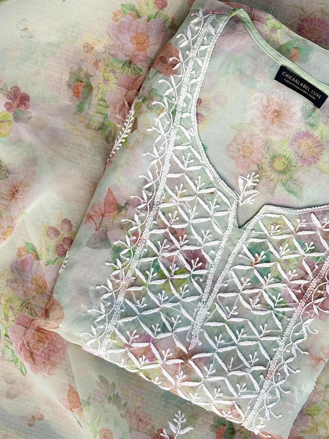 Ahyana Chikankari Kurti Piece with Dupatta - Green