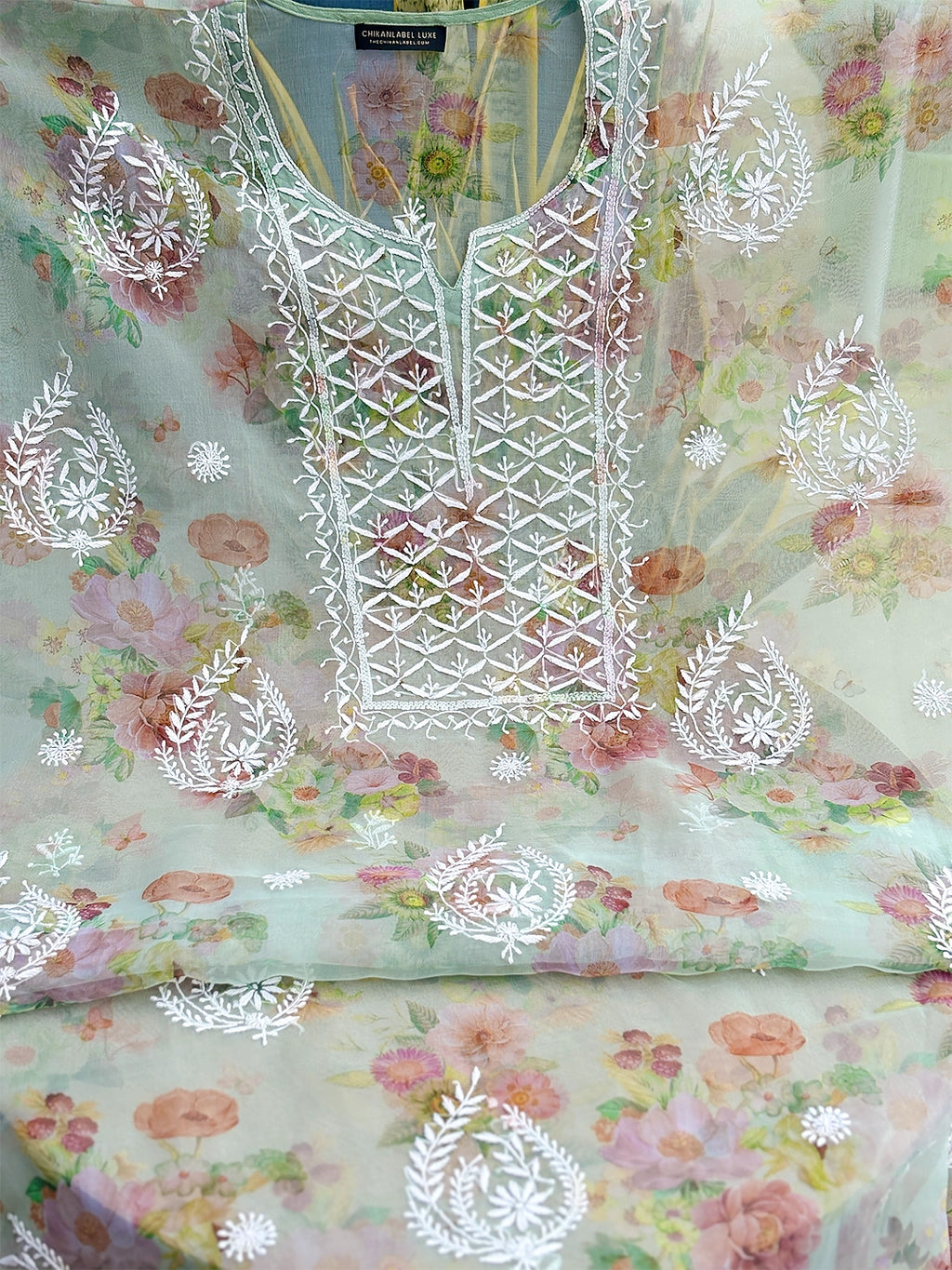 Ahyana Chikankari Kurti Piece with Dupatta - Green