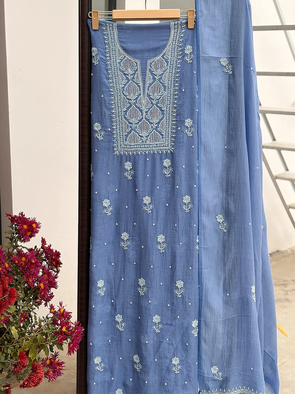 Ameera Chikankari Kurti Piece with Dupatta - Blue