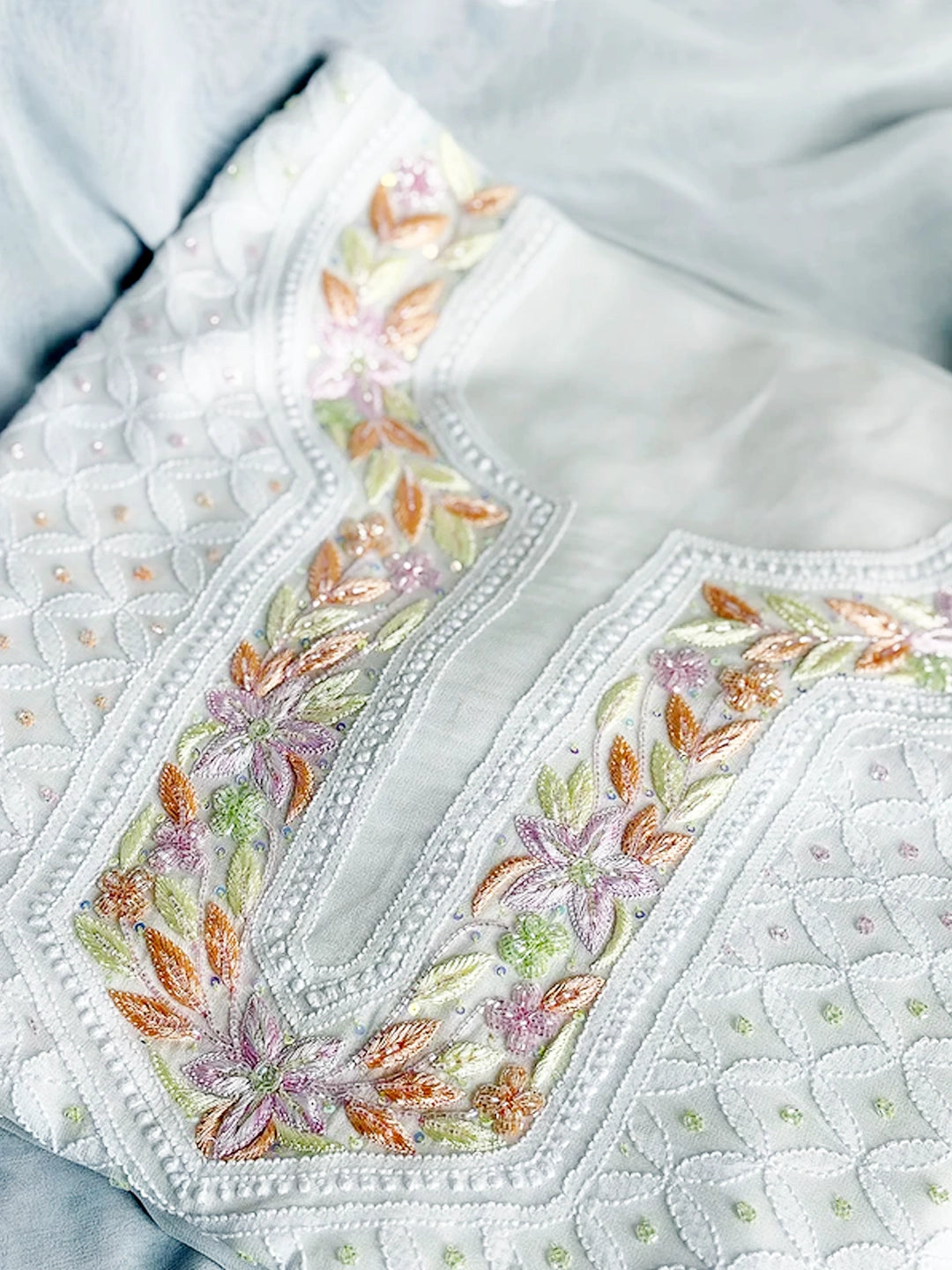 White Anaisha Viscose Chikankari Un-stitched Kurti Piece with Dupatta