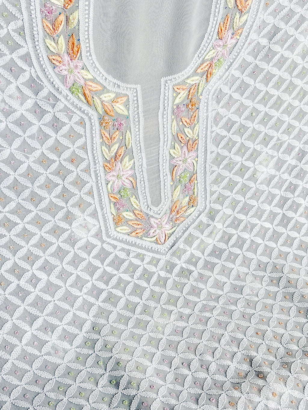 White Anaisha Viscose Chikankari Un-stitched Kurti Piece with Dupatta