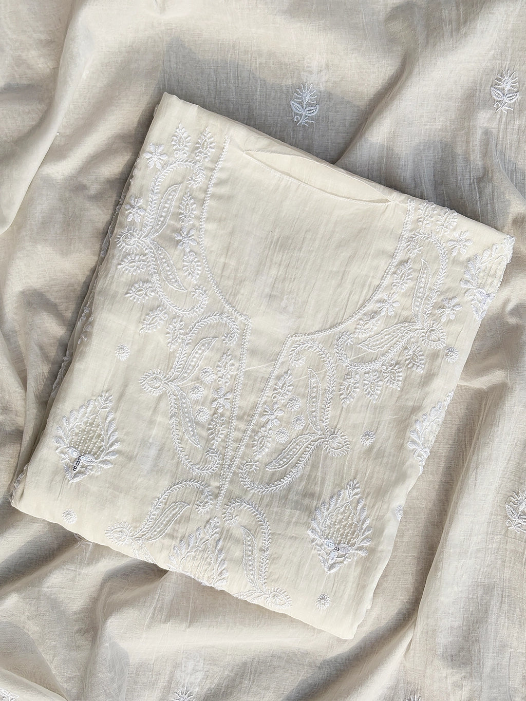 Anara Chikankari Kurti Piece with Dupatta - White