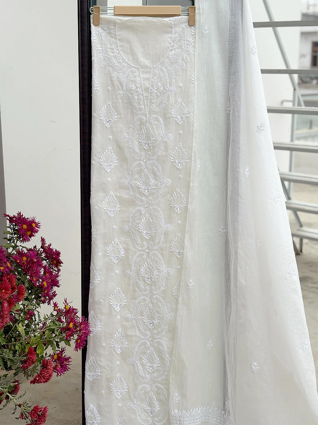 Anara Chikankari Kurti Piece with Dupatta - White