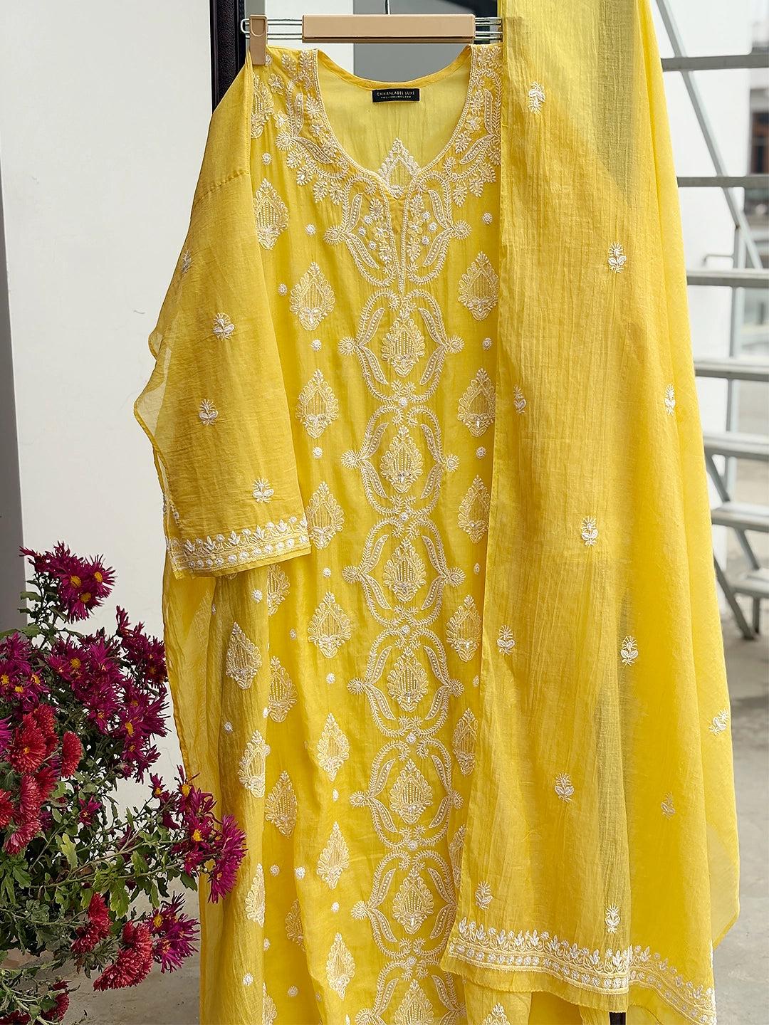 Anara Chikankari Kurti Piece with Dupatta - Yellow