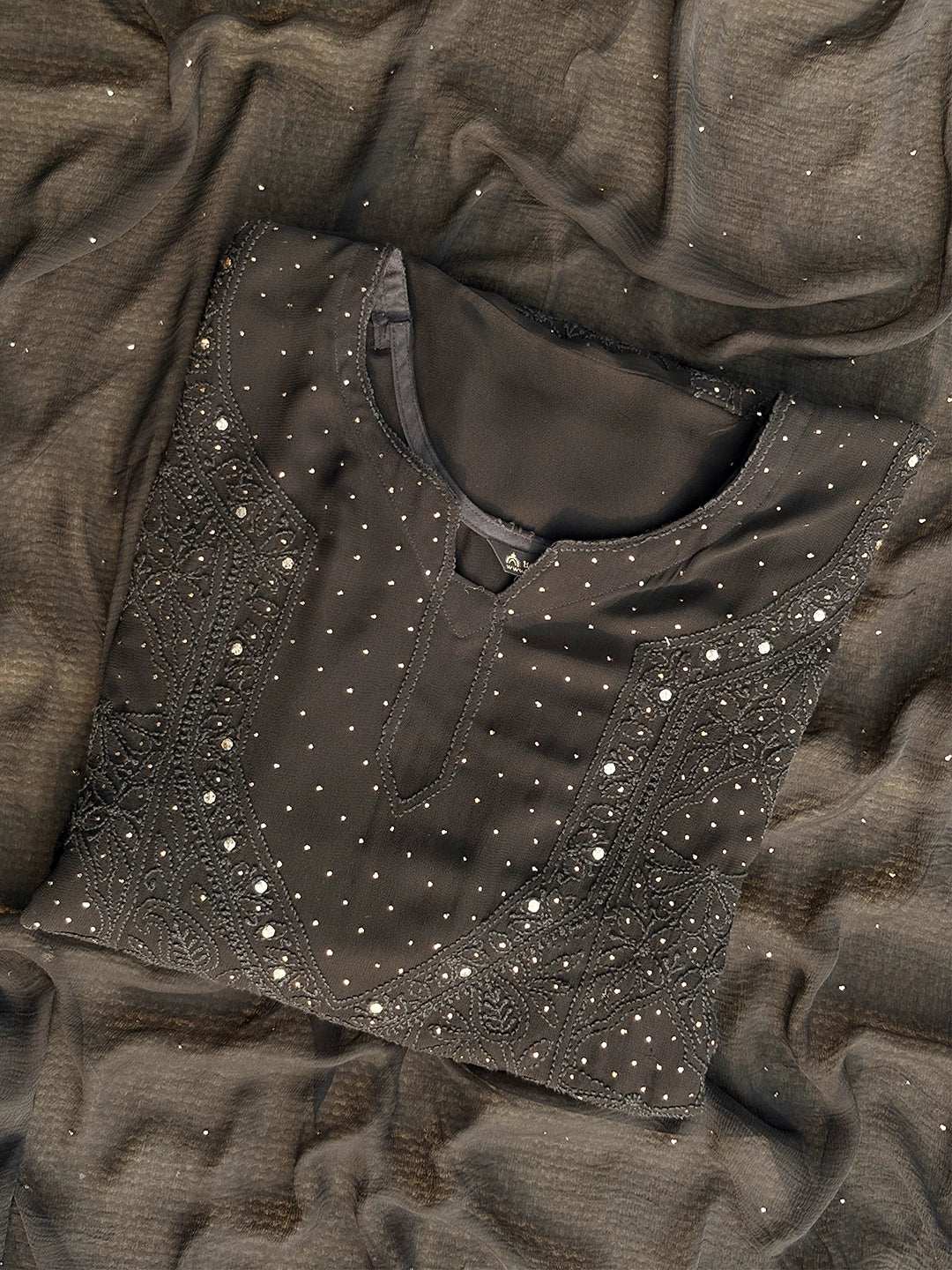 Araya Viscose Chikankari Kurti Piece - Black