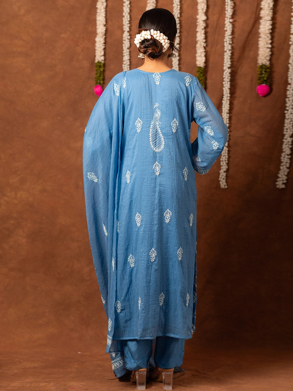 Blue Arzoo Mul Chanderi Chikankari Kurta Set