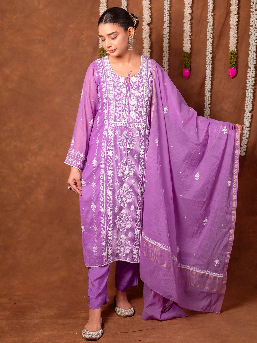 Purple Arzoo Mul Chanderi Chikankari Kurta Set