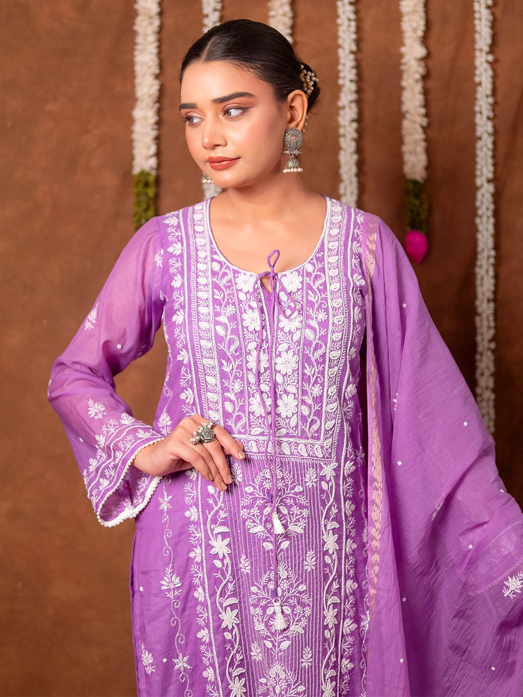 Purple Arzoo Mul Chanderi Chikankari Kurta Set