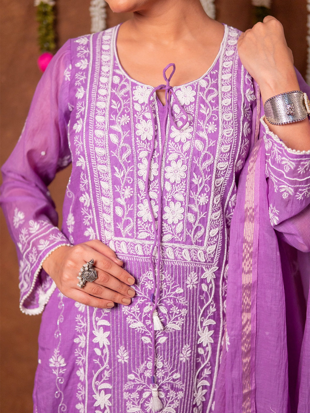 Purple Arzoo Mul Chanderi Chikankari Kurta Set