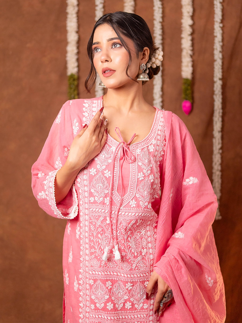 Peach Arzoo Mul Chanderi Chikankari Kurta Set