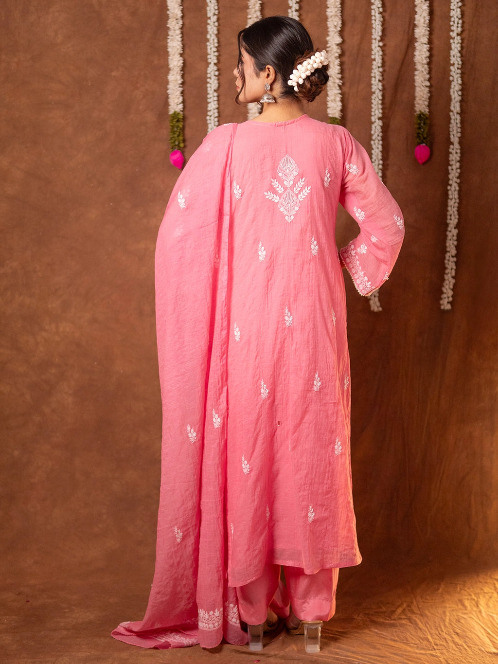 Peach Arzoo Mul Chanderi Chikankari Kurta Set