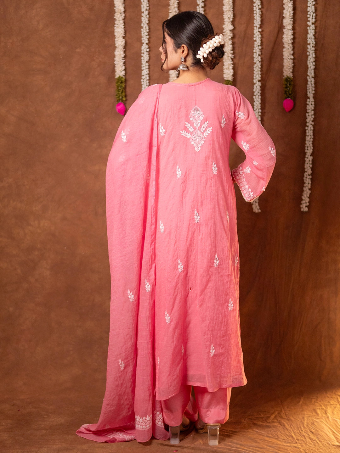 Peach Arzoo Mul Chanderi Chikankari Kurta Set