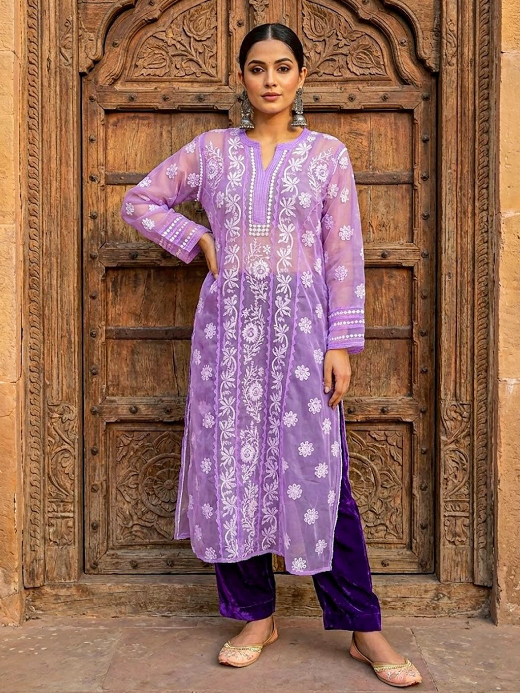Avya Chikankari Kurta - Lilac