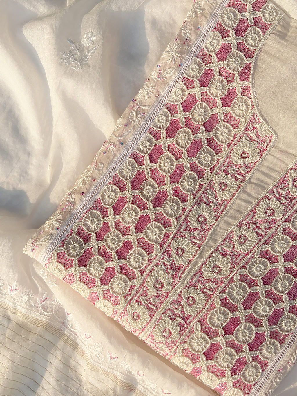 Ayra Mul Chanderi Unstitched Kurti Piece with Dupatta - Pink