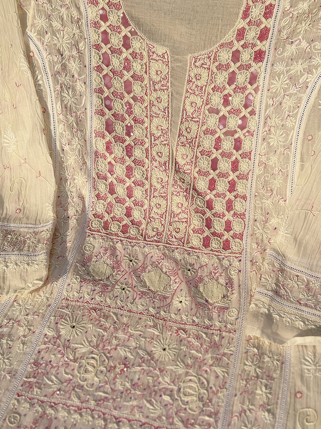 Ayra Mul Chanderi Unstitched Kurti Piece with Dupatta - Pink