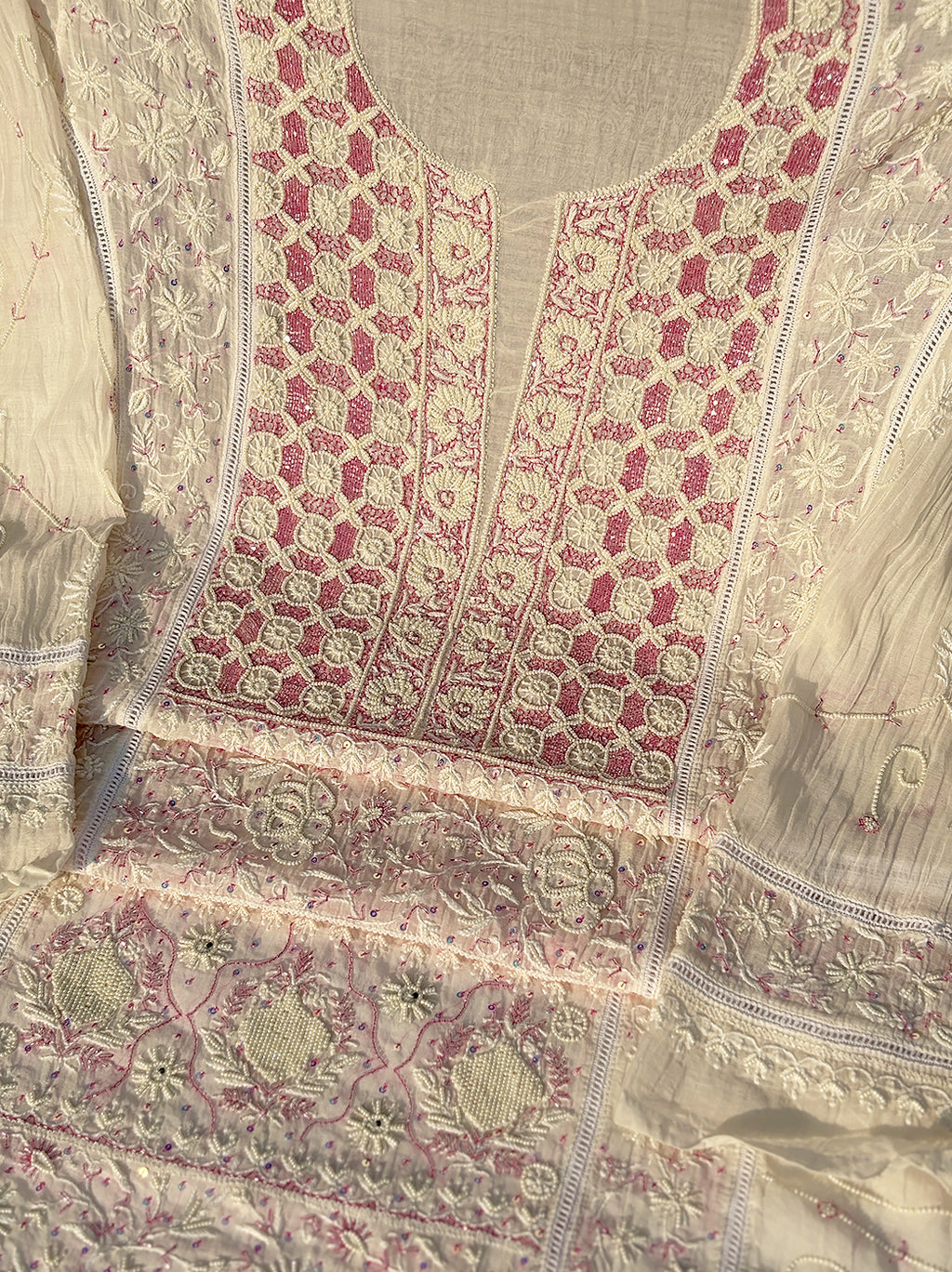 Ayra Mul Chanderi Unstitched Kurti Piece with Dupatta - Pink