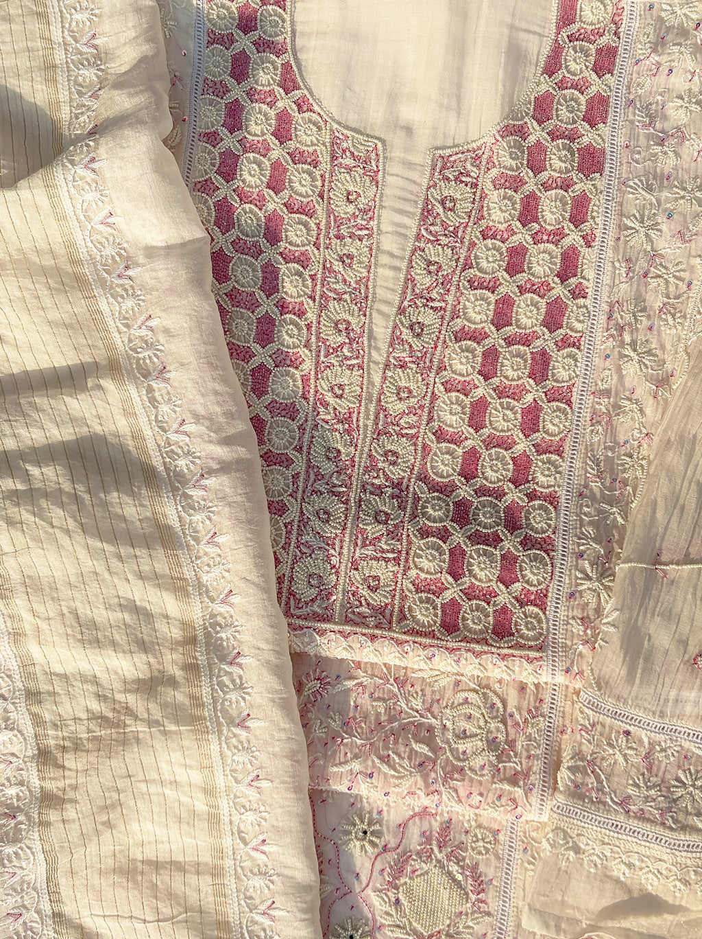 Ayra Mul Chanderi Unstitched Kurti Piece with Dupatta - Pink
