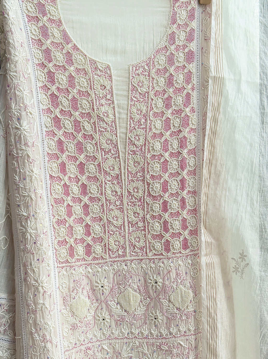 Ayra Mul Chanderi Unstitched Kurti Piece with Dupatta - Pink