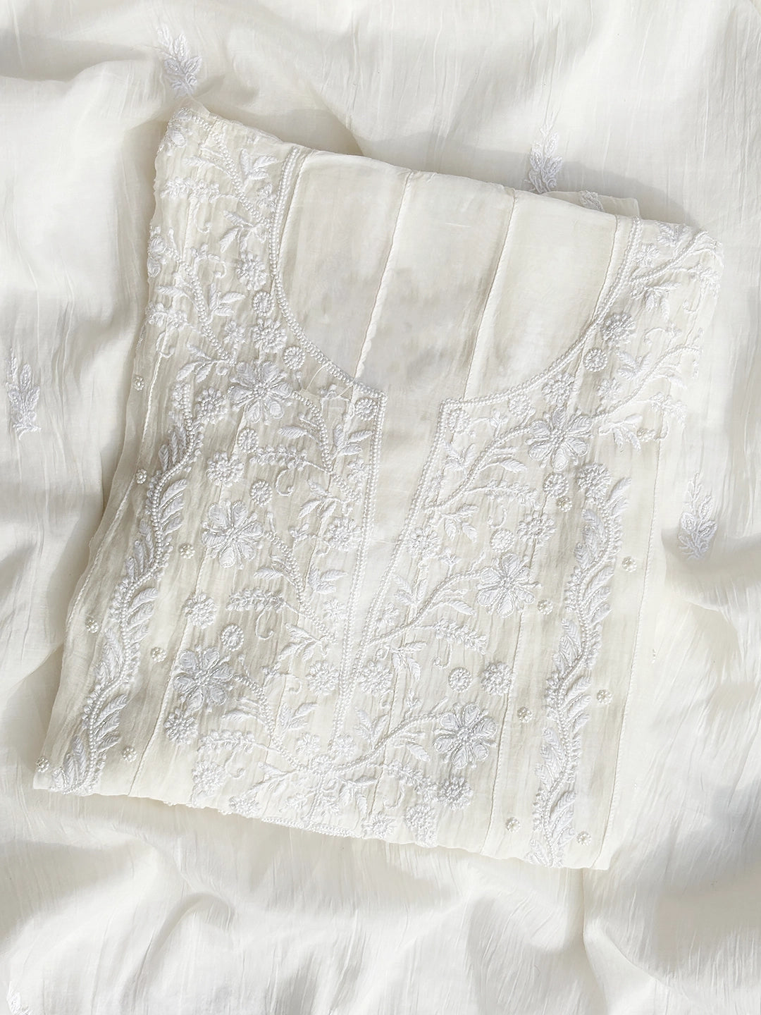 Baani Mul Chanderi Chikankari Kurti Piece with Dupatta - Grey
